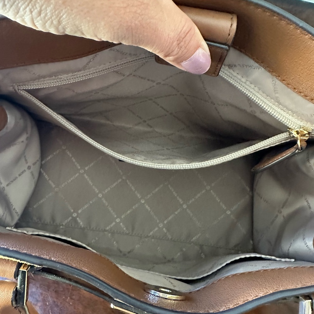 Michael Kors Brown and Tan Diagonal Stripe Leather Satchel - Picture 9 of 16